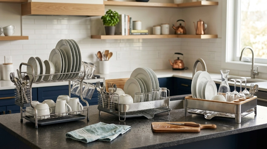 Three dish rack styles representing budget, everyday, and premium recommendations.