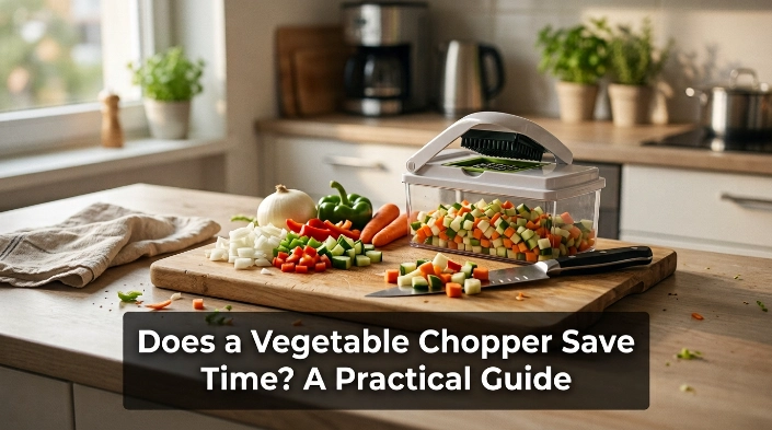 Does a vegetable chopper save time beside a chef’s knife and freshly diced vegetables.