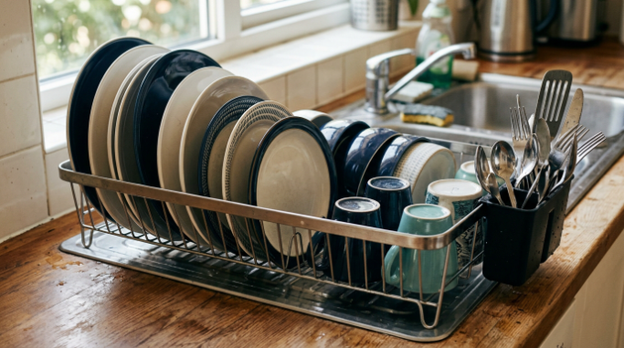 How many dishes can a standard dish rack hold