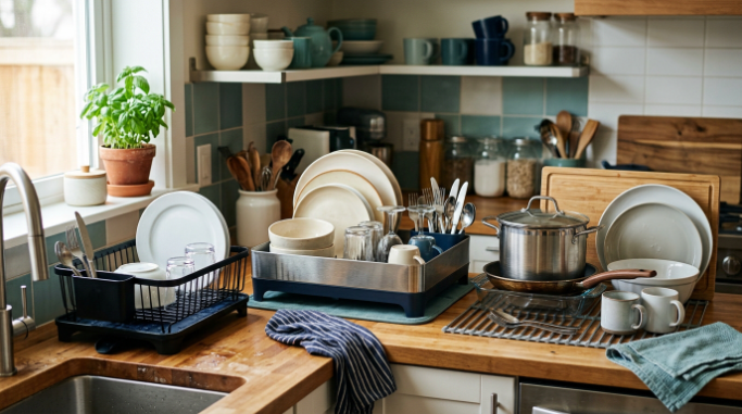 Three dish rack sizes showing compact, family, and large-load drying capacity
