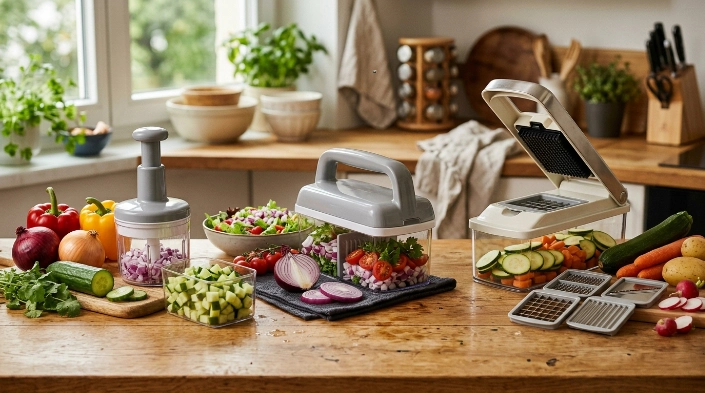 Three vegetable chopper styles for compact chopping, meal prep, and multi-function slicing.