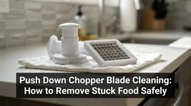 A clean kitchen countertop with disassembled vegetable chopper parts ready for washing.